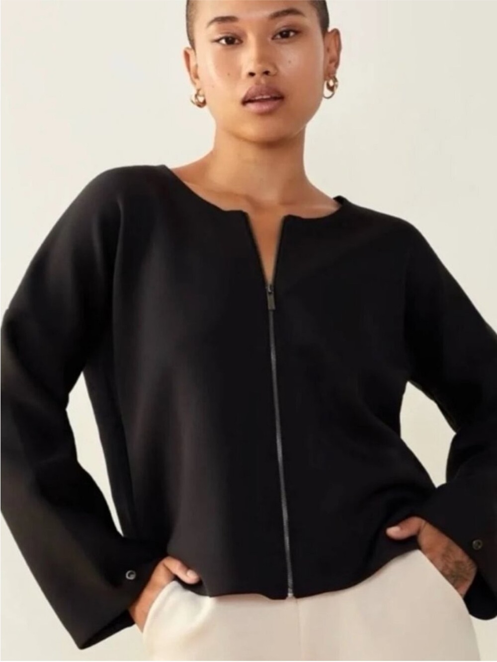 ADAY Waste Not Jacket Black Scuba Knit Full Zip Stretch XS